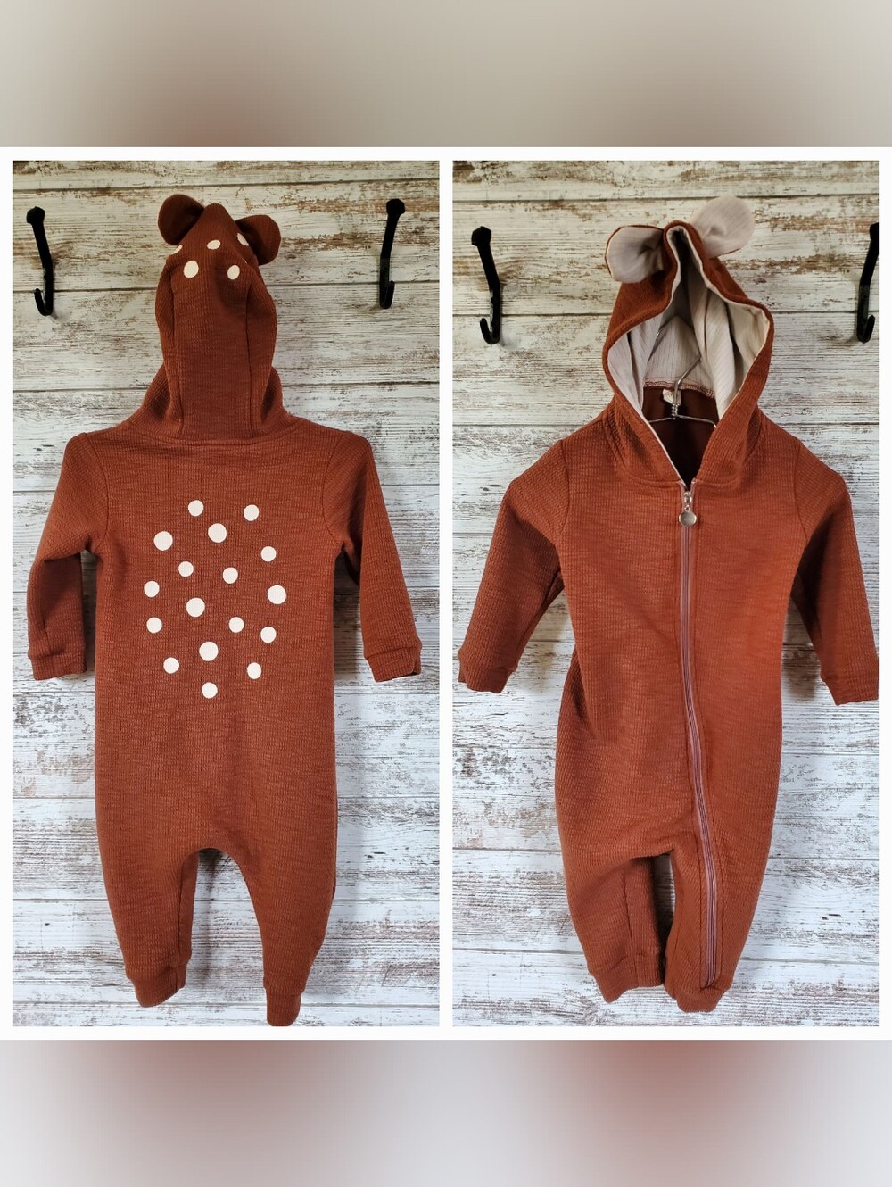 Boutique Bambi Fawn Deer Toddler Hooded Jumpsuit Romper Costume Size 3T 4T